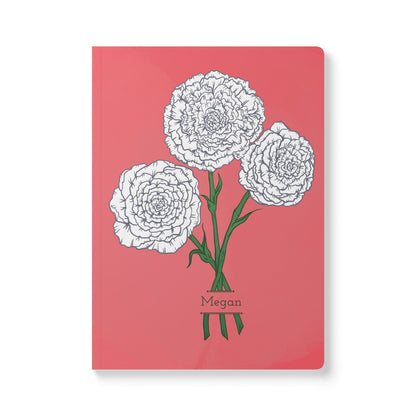 Paper products 100 pages (50 sheets) / Ruled line / 5.75" x 8" Carnations Journal - January Birth Flower - Personalizable Softcover Journal with Inside Prints