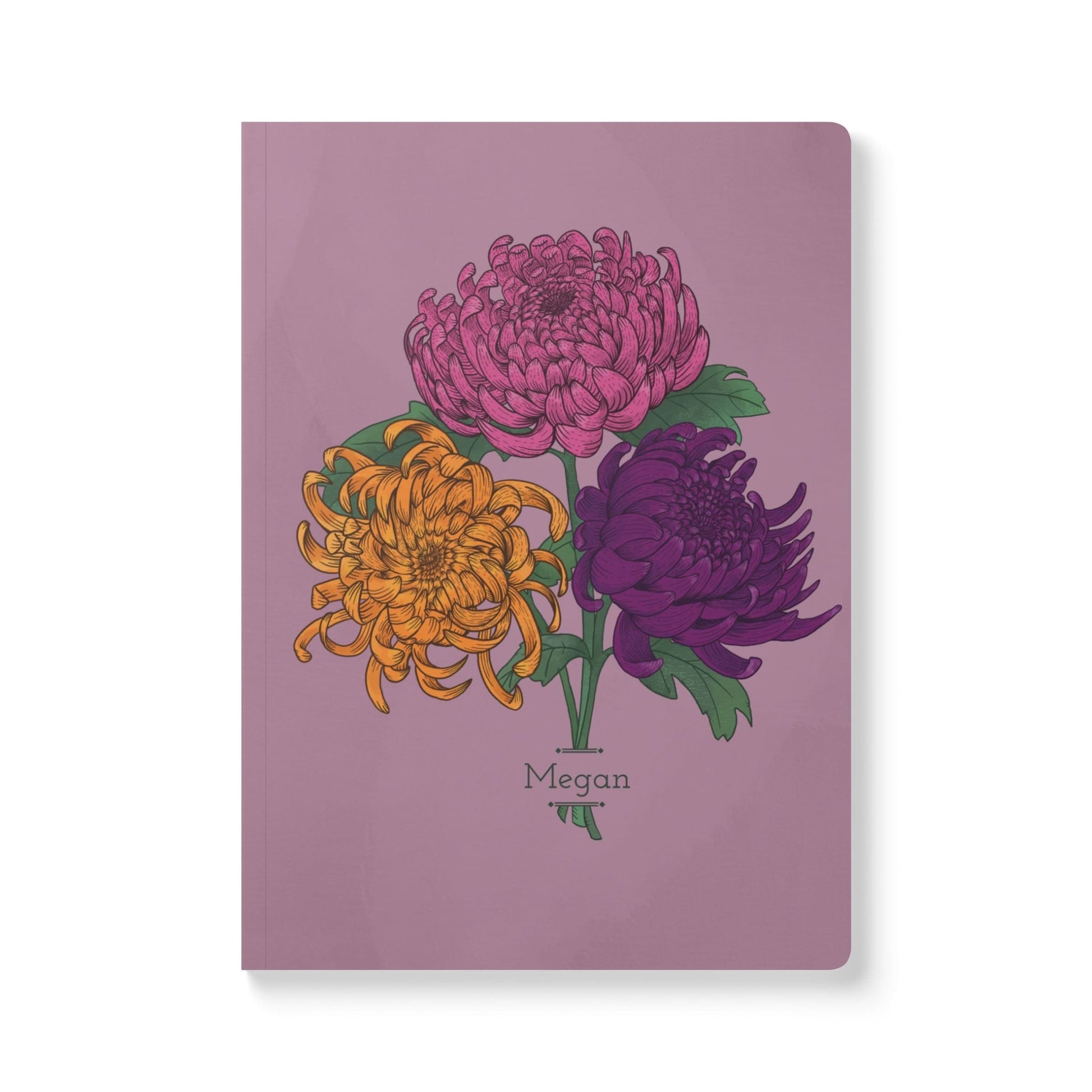 Paper products 100 pages (50 sheets) / Ruled line / 5.75" x 8" Chrysanthemum Flower Journal - November Birth flower - Personalizable Softcover Journal