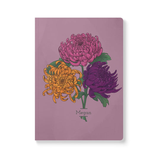 Paper products 100 pages (50 sheets) / Ruled line / 5.75" x 8" Chrysanthemum Flower Journal - November Birth flower - Personalizable Softcover Journal