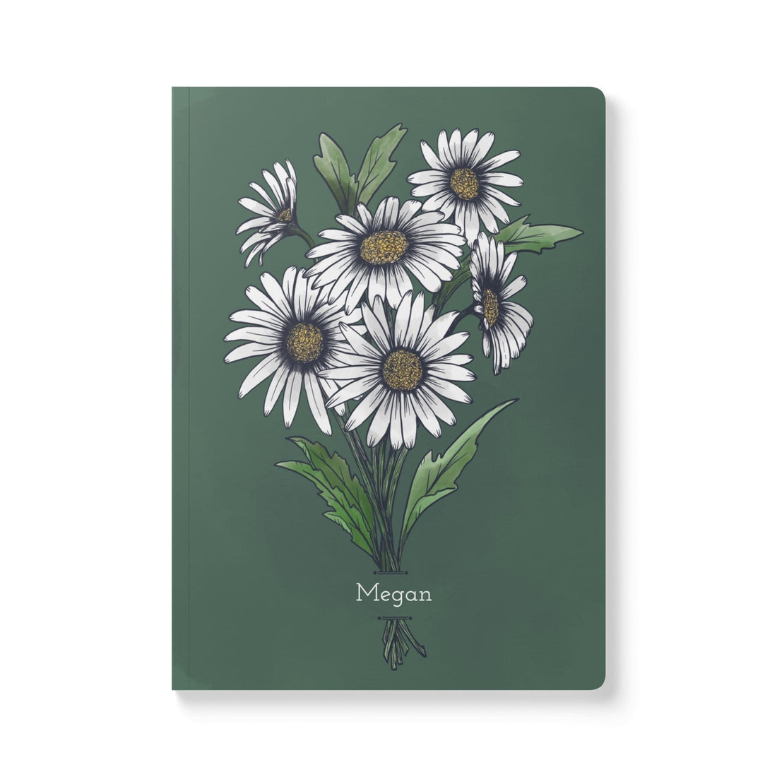 Paper products 100 pages (50 sheets) / Ruled line / 5.75&quot; x 8&quot; Daisy Flower Journal - April Birth flower - Personalizable Softcover Journal