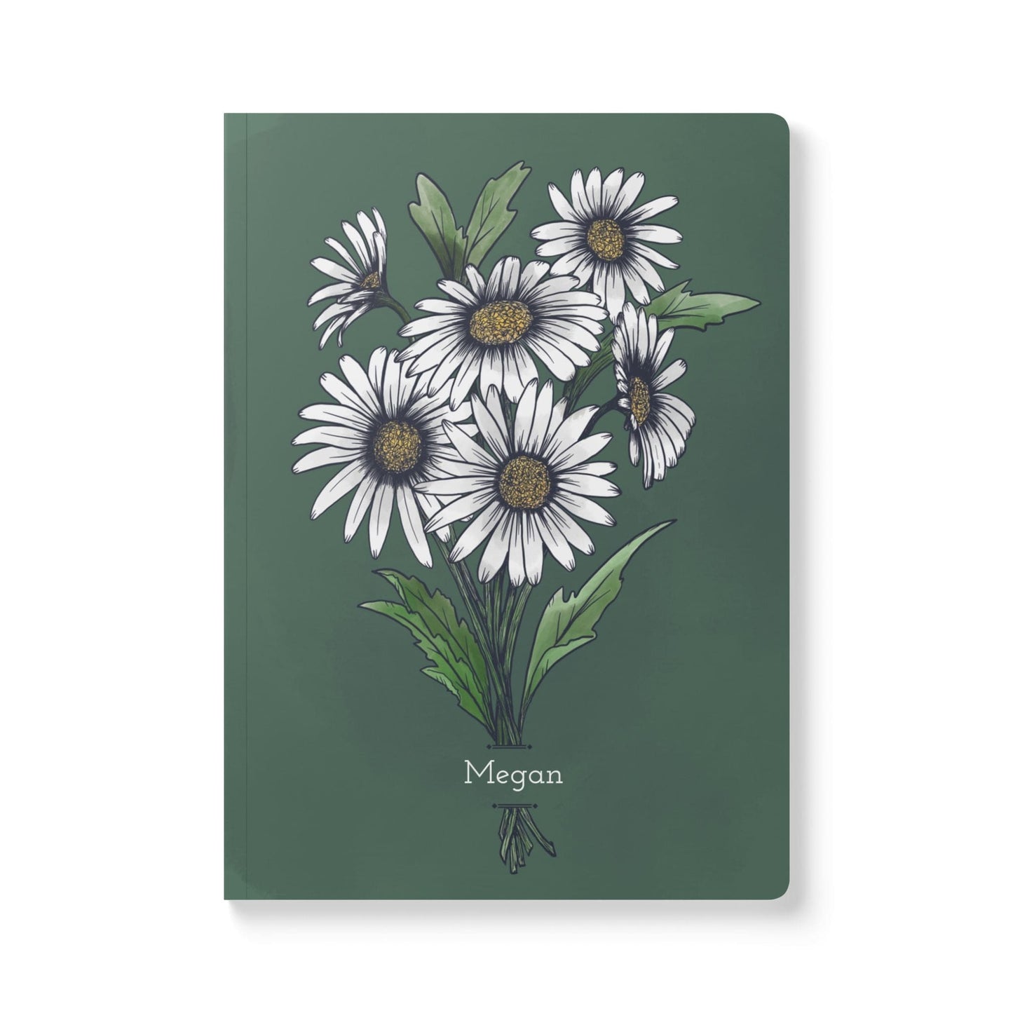 Paper products 100 pages (50 sheets) / Ruled line / 5.75" x 8" Daisy Flower Journal - April Birth flower - Personalizable Softcover Journal
