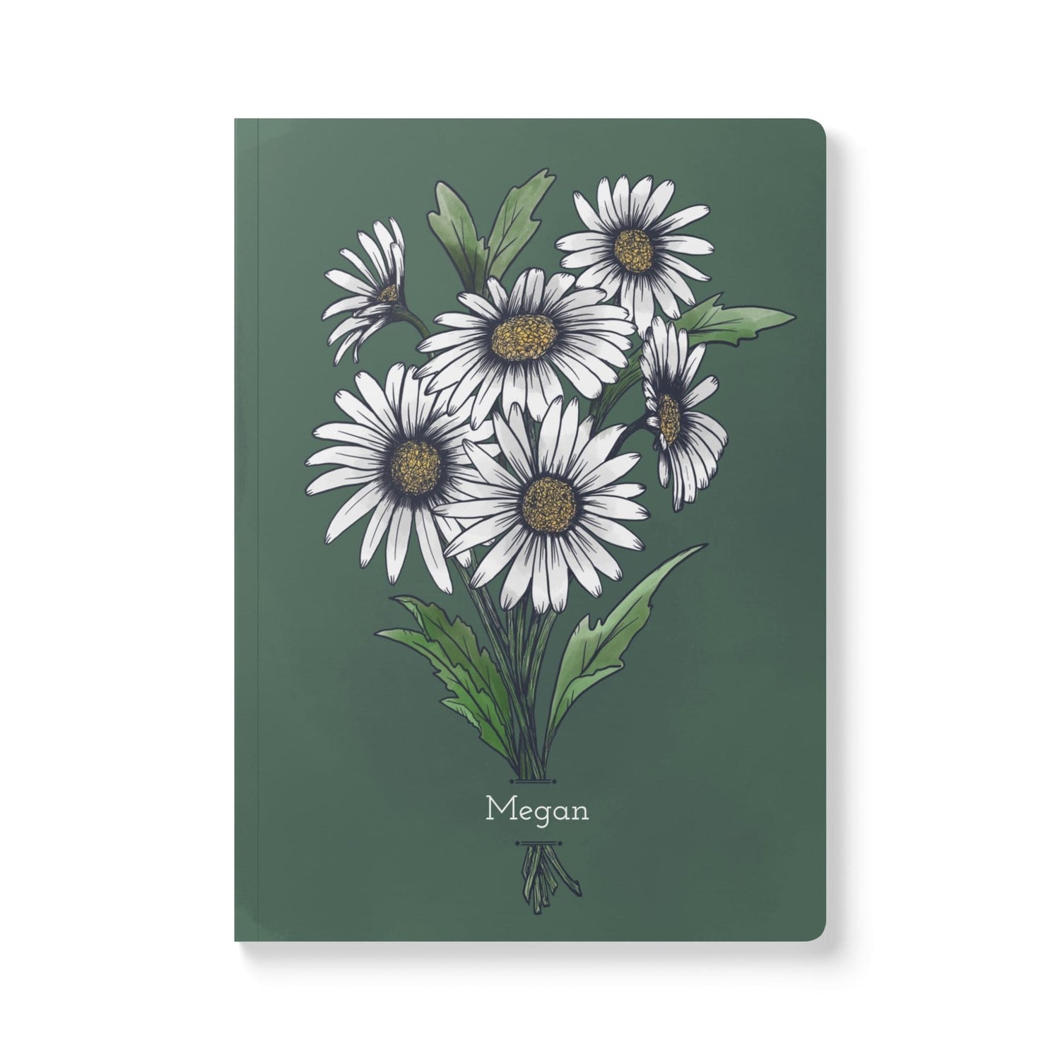 Paper products 100 pages (50 sheets) / Ruled line / 5.75&quot; x 8&quot; Daisy Flower Journal - April Birth flower - Personalizable Softcover Journal