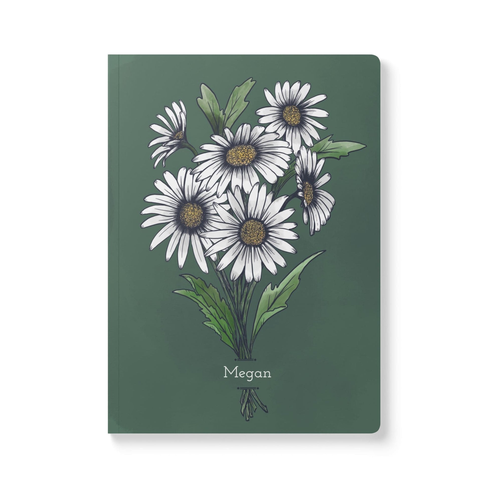 Paper products 100 pages (50 sheets) / Ruled line / 5.75" x 8" Daisy Flower Journal - April Birth flower - Personalizable Softcover Journal
