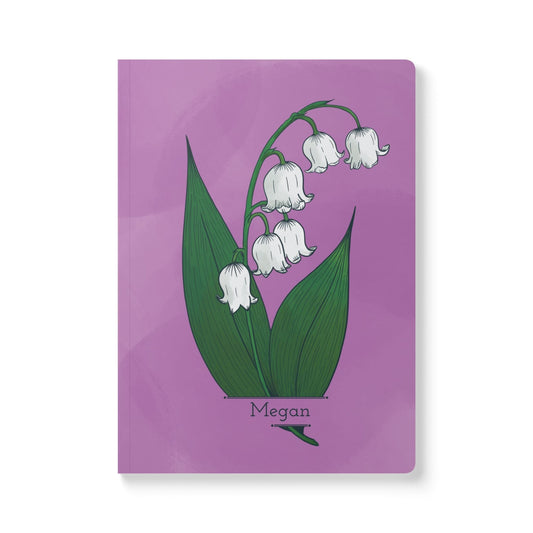 Paper products 100 pages (50 sheets) / Ruled line / 5.75" x 8" Lily of the Valley Flower Journal - May Birth flower - Personalizable Softcover Journal