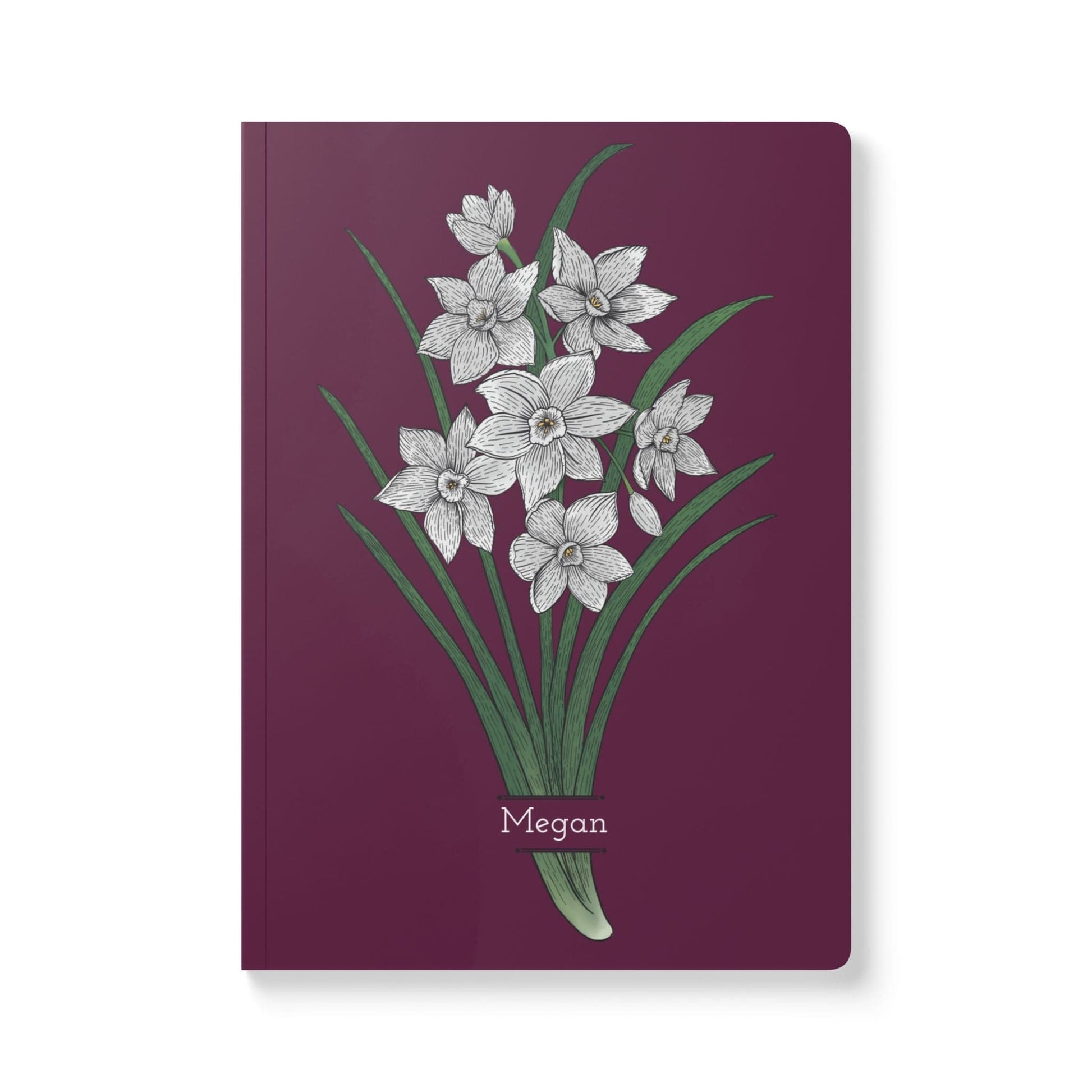 Paper products 100 pages (50 sheets) / Ruled line / 5.75" x 8" Paperwhite Flower Journal - December Birth flower - Personalizable Softcover Journal