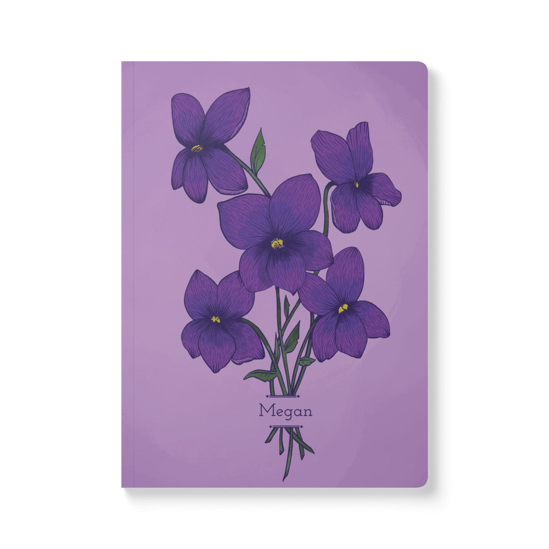 Paper products 100 pages (50 sheets) / Ruled line / 5.75&quot; x 8&quot; Violet Flower Journal - February Birth flower - Personalizable Softcover Journal