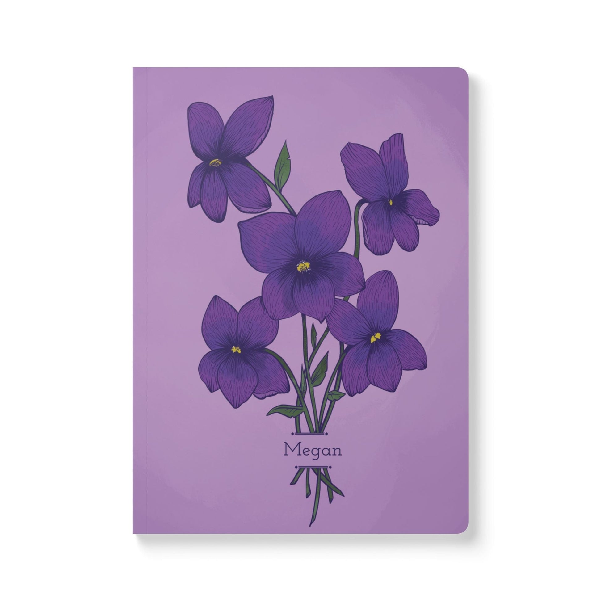 Paper products 100 pages (50 sheets) / Ruled line / 5.75" x 8" Violet Flower Journal - February Birth flower - Personalizable Softcover Journal