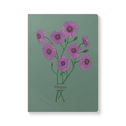 Paper products 200 pages (100 sheets) / Ruled line / 5.75" x 8" Aster Flower Journal - September Birth flower - Personalizable Softcover Journal