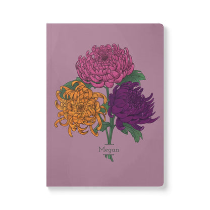 Paper products 200 pages (100 sheets) / Ruled line / 5.75" x 8" Chrysanthemum Flower Journal - November Birth flower - Personalizable Softcover Journal