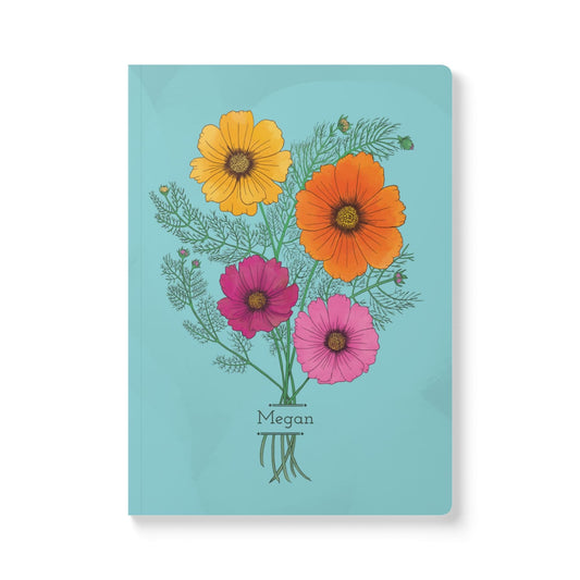 Paper products 200 pages (100 sheets) / Ruled line / 5.75" x 8" Cosmo Flower Journal - October Birth flower - Personalizable Softcover Journal