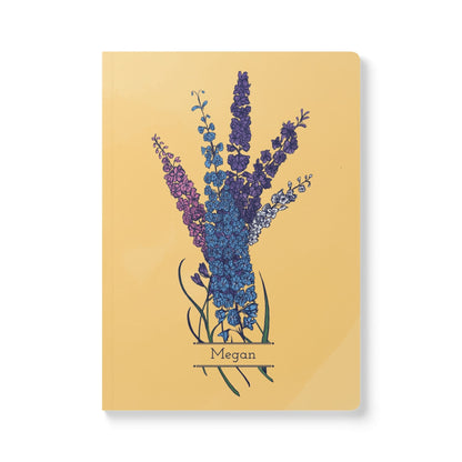 Paper products 200 pages (100 sheets) / Ruled line / 5.75" x 8" Larkspur Flower Journal - July Birth flower - Personalizable Softcover Journal