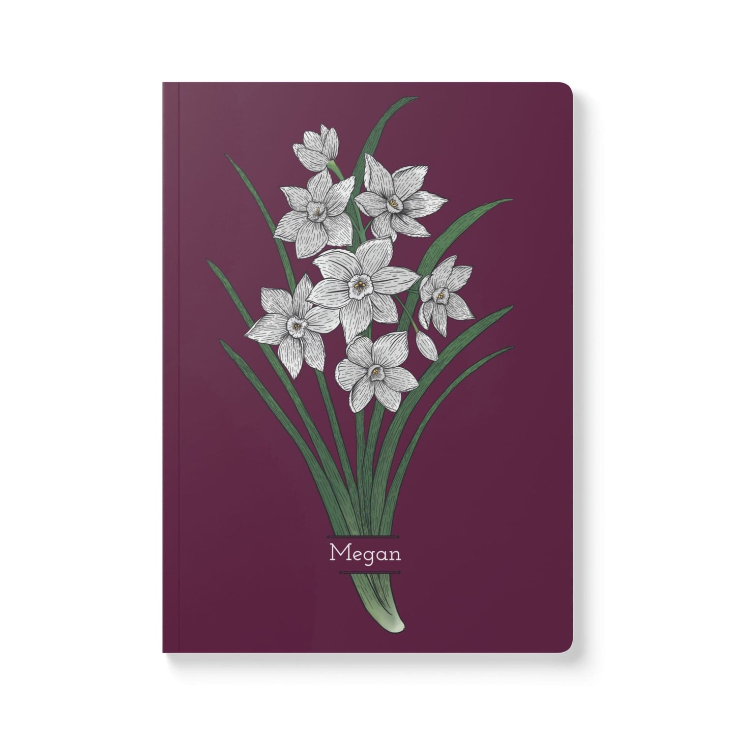 Paper products 200 pages (100 sheets) / Ruled line / 5.75" x 8" Paperwhite Flower Journal - December Birth flower - Personalizable Softcover Journal