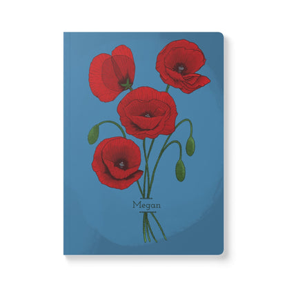 Paper products 200 pages (100 sheets) / Ruled line / 5.75" x 8" Poppy Flower Journal - August Birth flower - Personalizable Softcover Journal