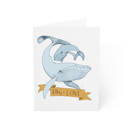 Paper products 4.6" x 6.25" (Vertical) / Coated (both sides) / 1 pc Big Love – Whale Greeting Card (Yellow Banner)