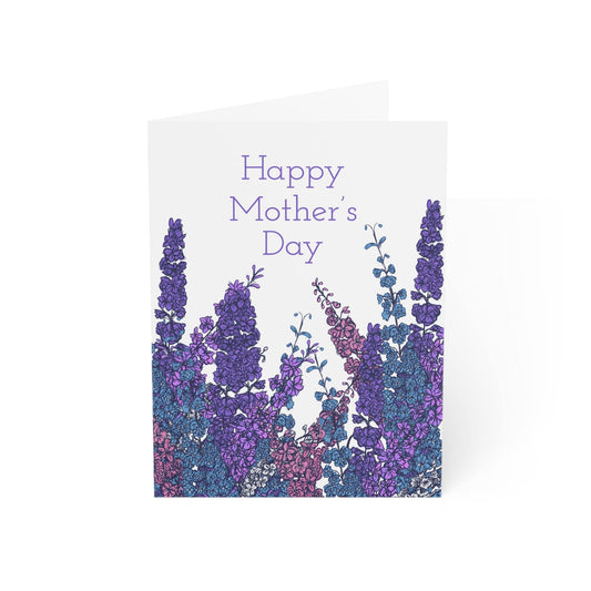 Paper products 4.6" x 6.25" (Vertical) / Coated (both sides) / 1 pc Mother's Day Larkspur Flower Greeting Cards