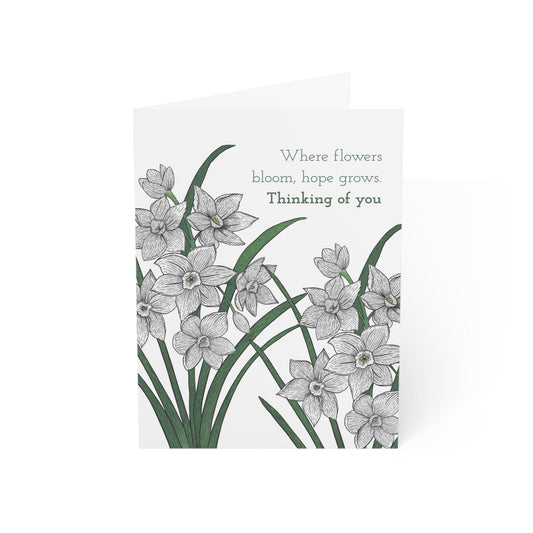 Paper products 4.6" x 6.25" (Vertical) / Coated (both sides) / 1 pc Thinking of You – Paperwhite Flower Greeting Card
