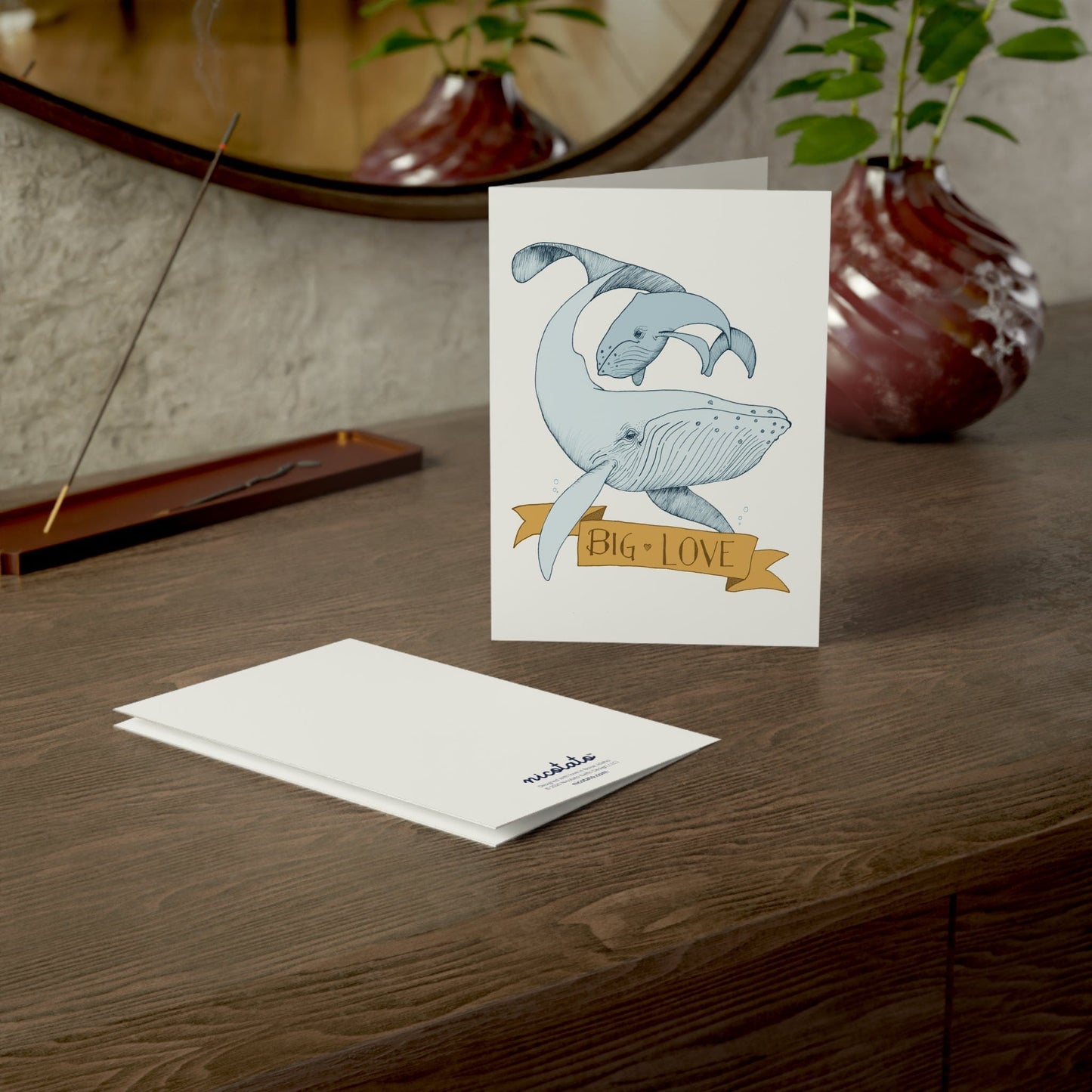 Paper products 5" x 7" (Vertical) / Coated (both sides) / 1 pc Big Love – Whale Greeting Card (Yellow Banner)
