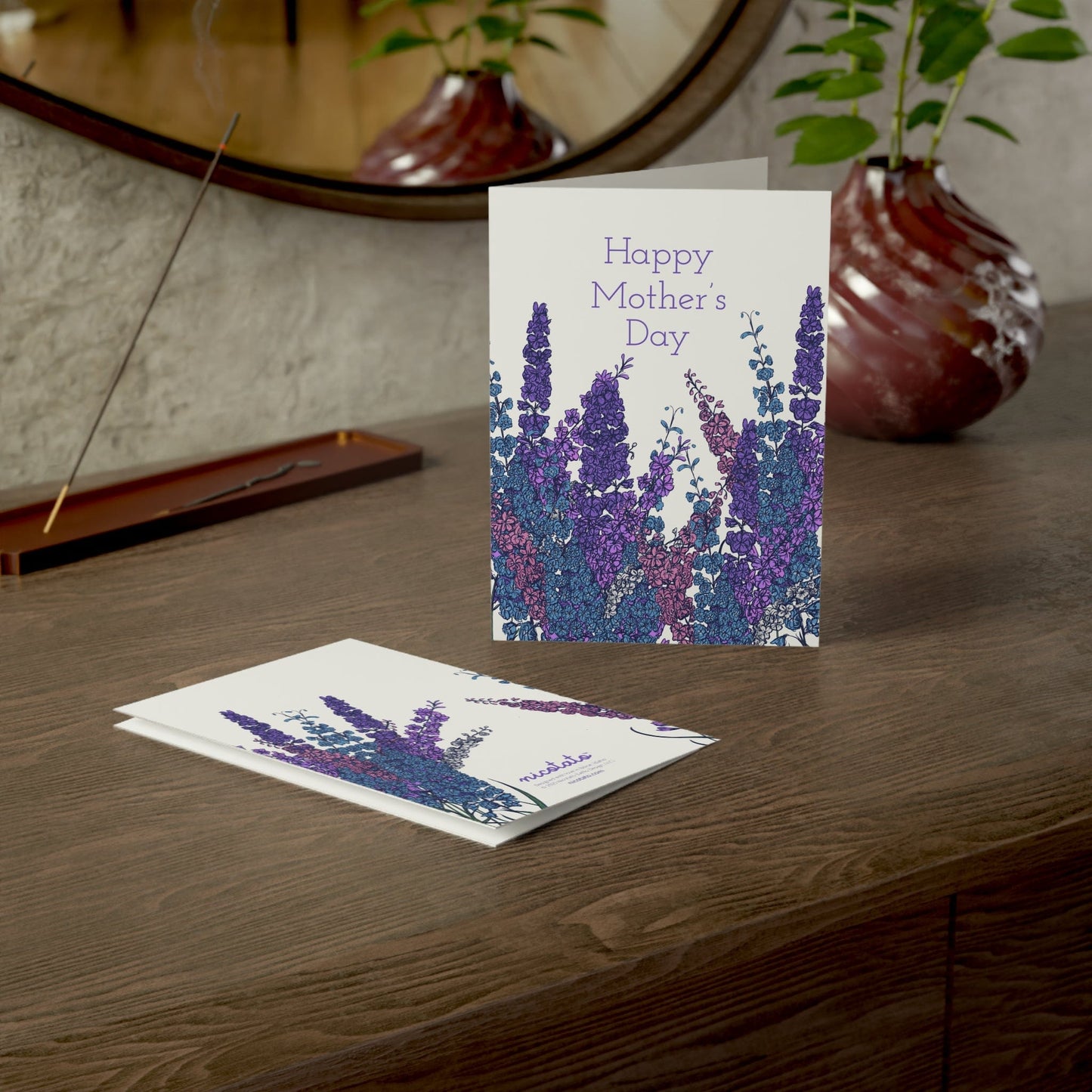 Paper products 5" x 7" (Vertical) / Coated (both sides) / 1 pc Mother's Day Larkspur Flower Greeting Cards