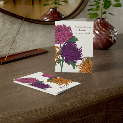 Paper products 5" x 7" (Vertical) / Matte / 1 pc You're Always in Bloom in my Mind - Greeting Card featuring hand drawn Chrysanthemum
