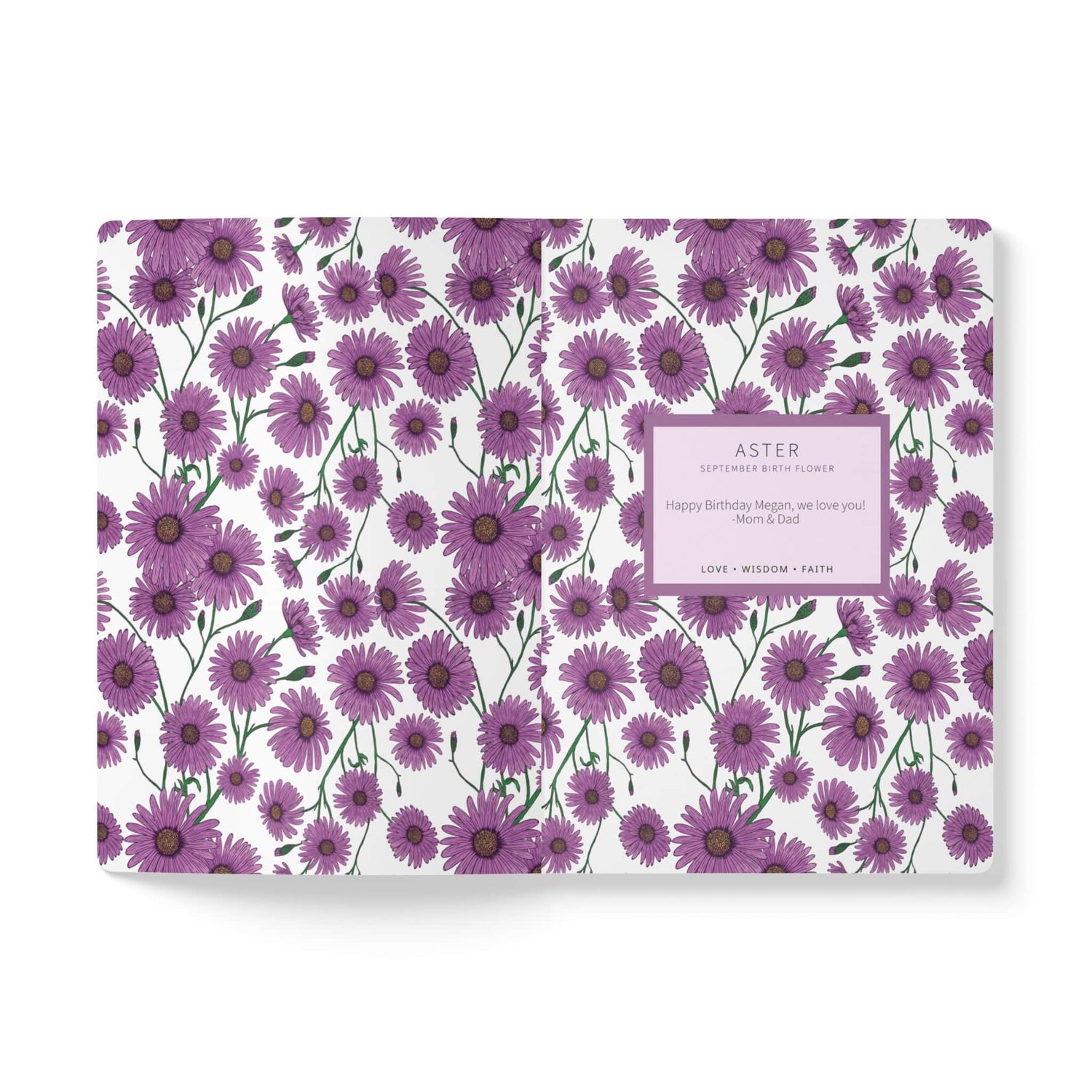 Paper products Aster Flower Journal - September Birth flower - Personalizable Softcover Journal
