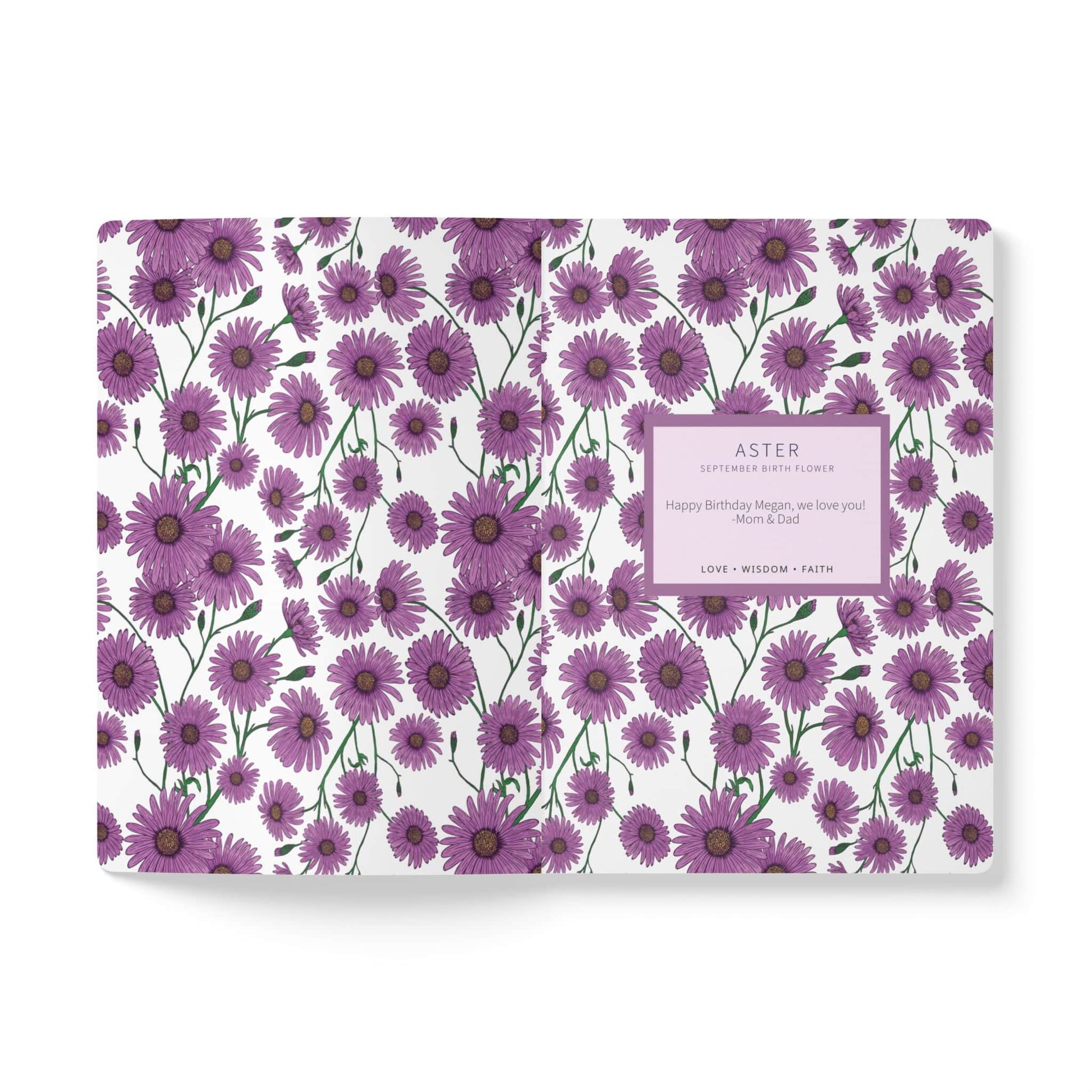 Paper products Aster Flower Journal - September Birth flower - Personalizable Softcover Journal