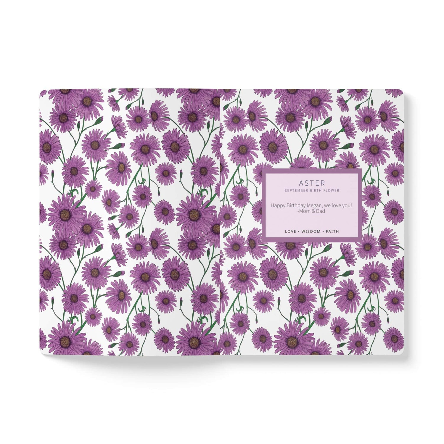 Paper products Aster Flower Journal - September Birth flower - Personalizable Softcover Journal