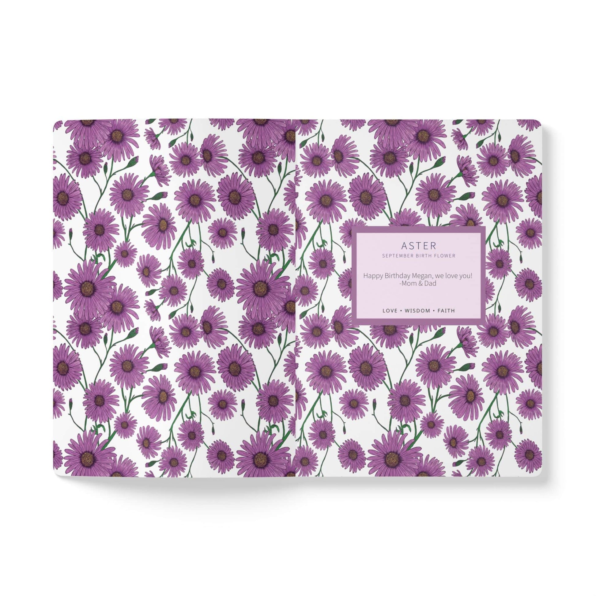 Paper products Aster Flower Journal - September Birth flower - Personalizable Softcover Journal