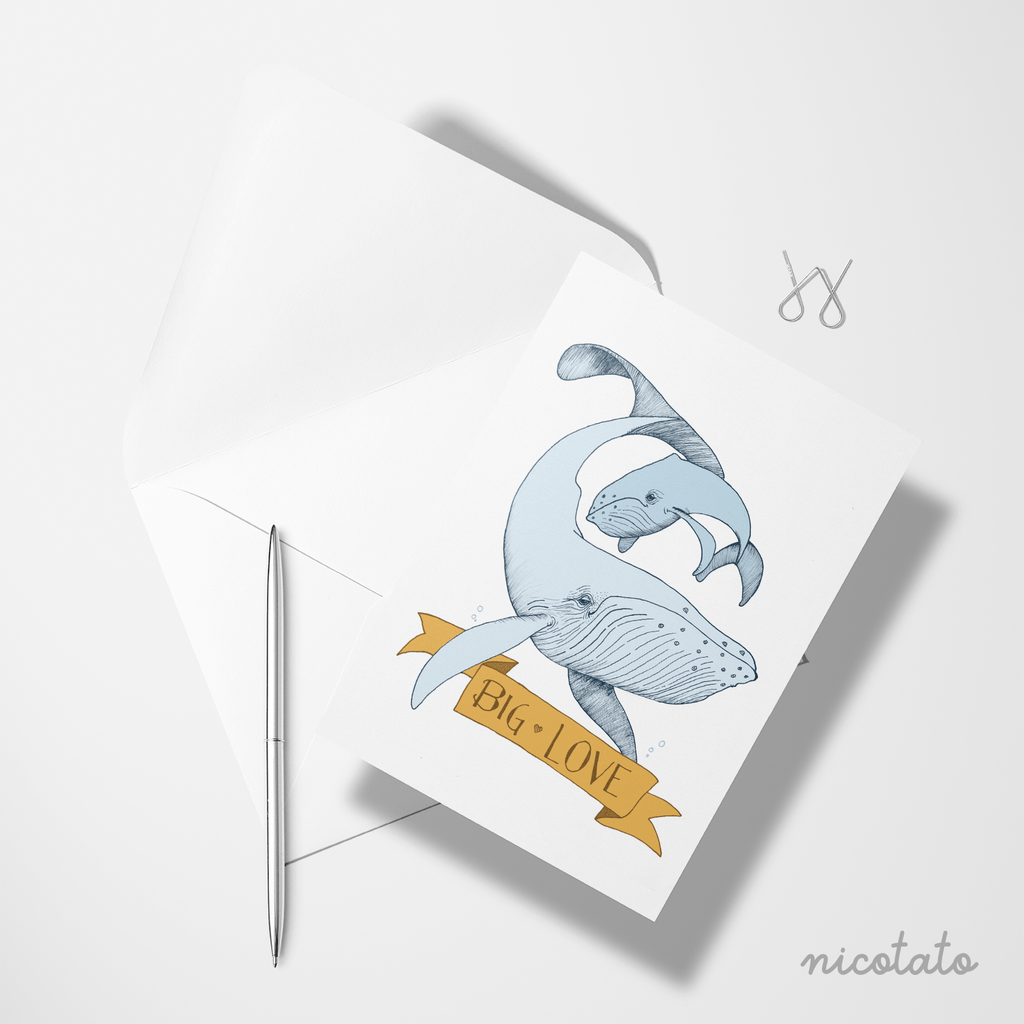 Paper products Big Love – Humpback Whale Greeting Card (Yellow Banner) - Blank inside