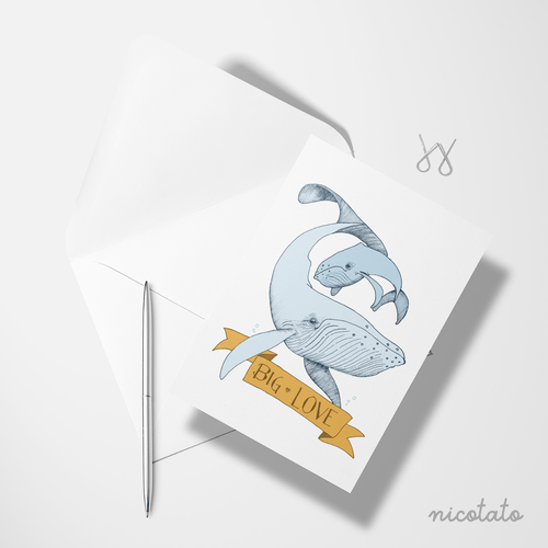 Paper products Big Love – Humpback Whale Greeting Card (Yellow Banner) - Blank inside