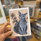 Paper products Cat with African Daisies Greeting Card - Blank inside