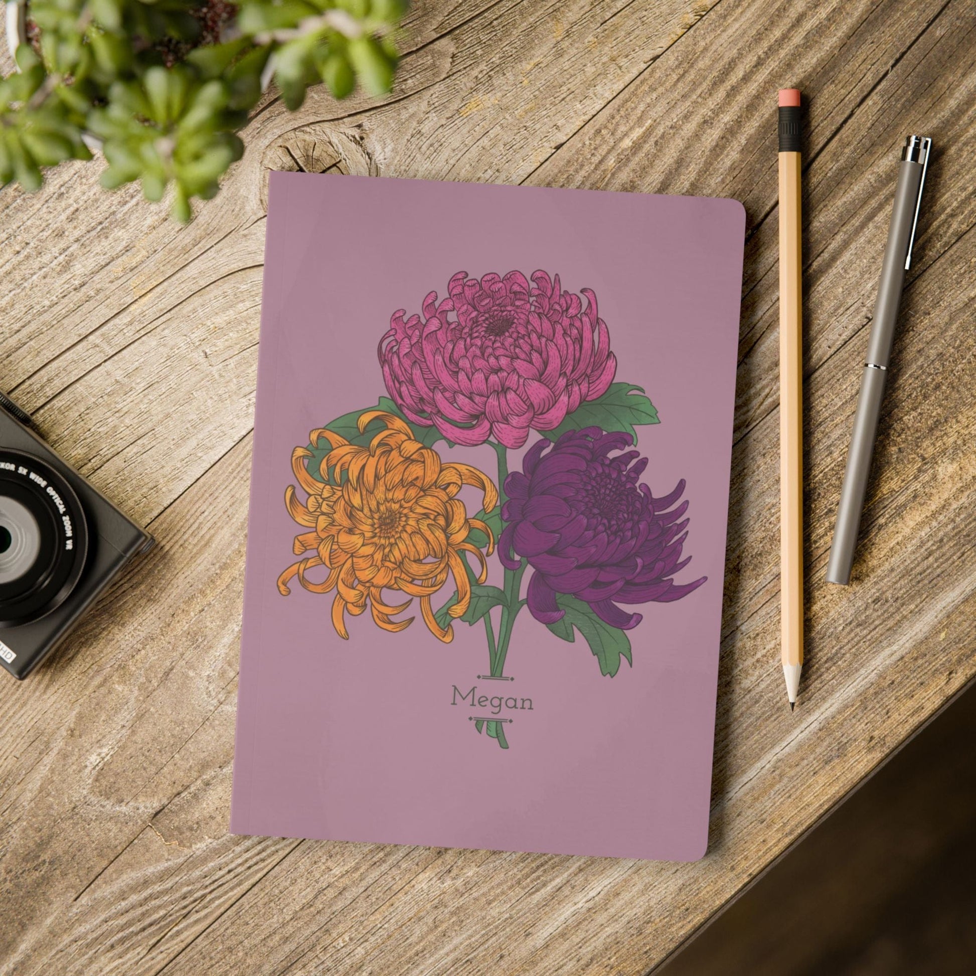 Paper products Chrysanthemum Flower Journal - November Birth flower - Personalizable Softcover Journal