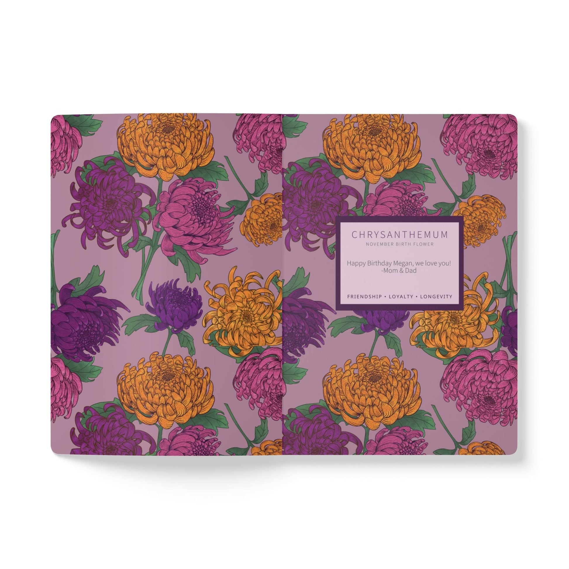 Paper products Chrysanthemum Flower Journal - November Birth flower - Personalizable Softcover Journal