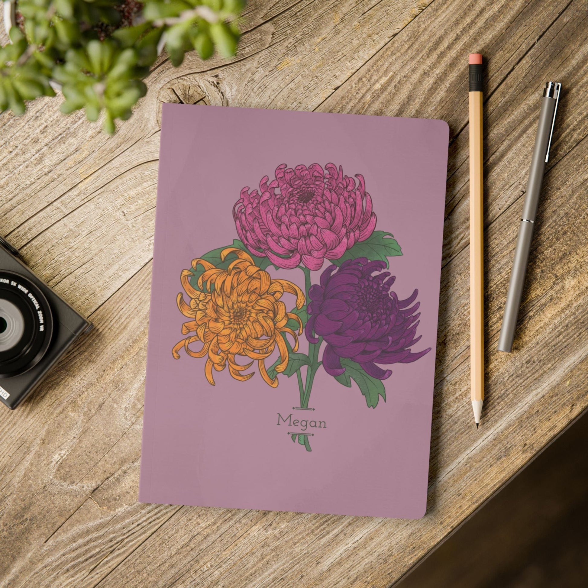 Paper products Chrysanthemum Flower Journal - November Birth flower - Personalizable Softcover Journal