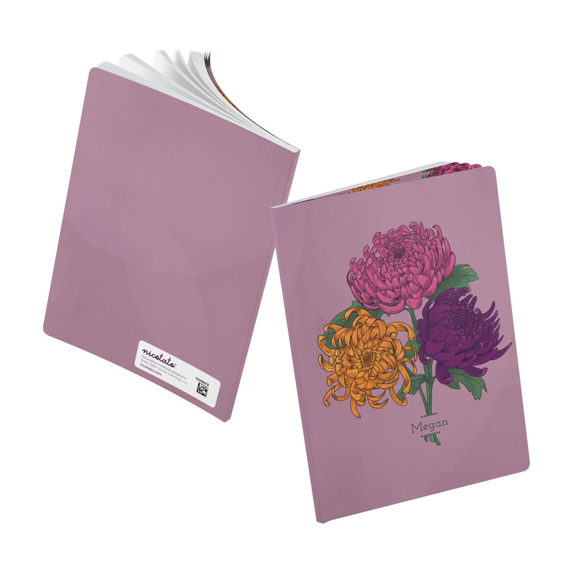 Paper products Chrysanthemum Flower Journal - November Birth flower - Personalizable Softcover Journal