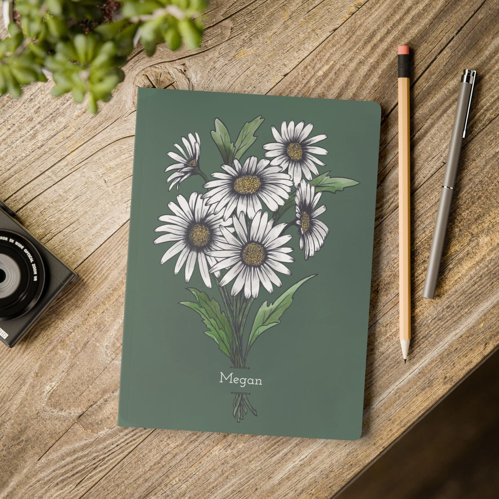 Paper products Daisy Flower Journal - April Birth flower - Personalizable Softcover Journal