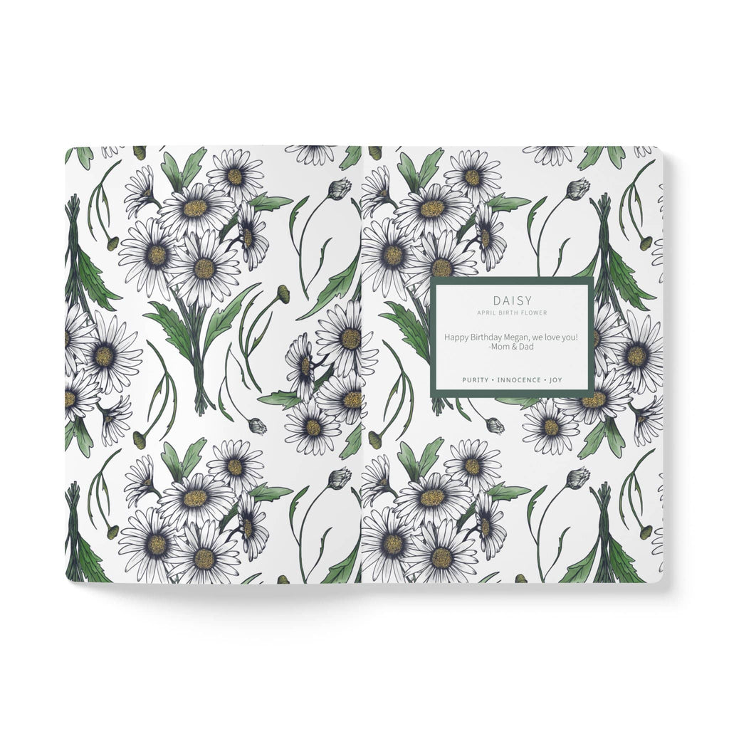 Paper products Daisy Flower Journal - April Birth flower - Personalizable Softcover Journal
