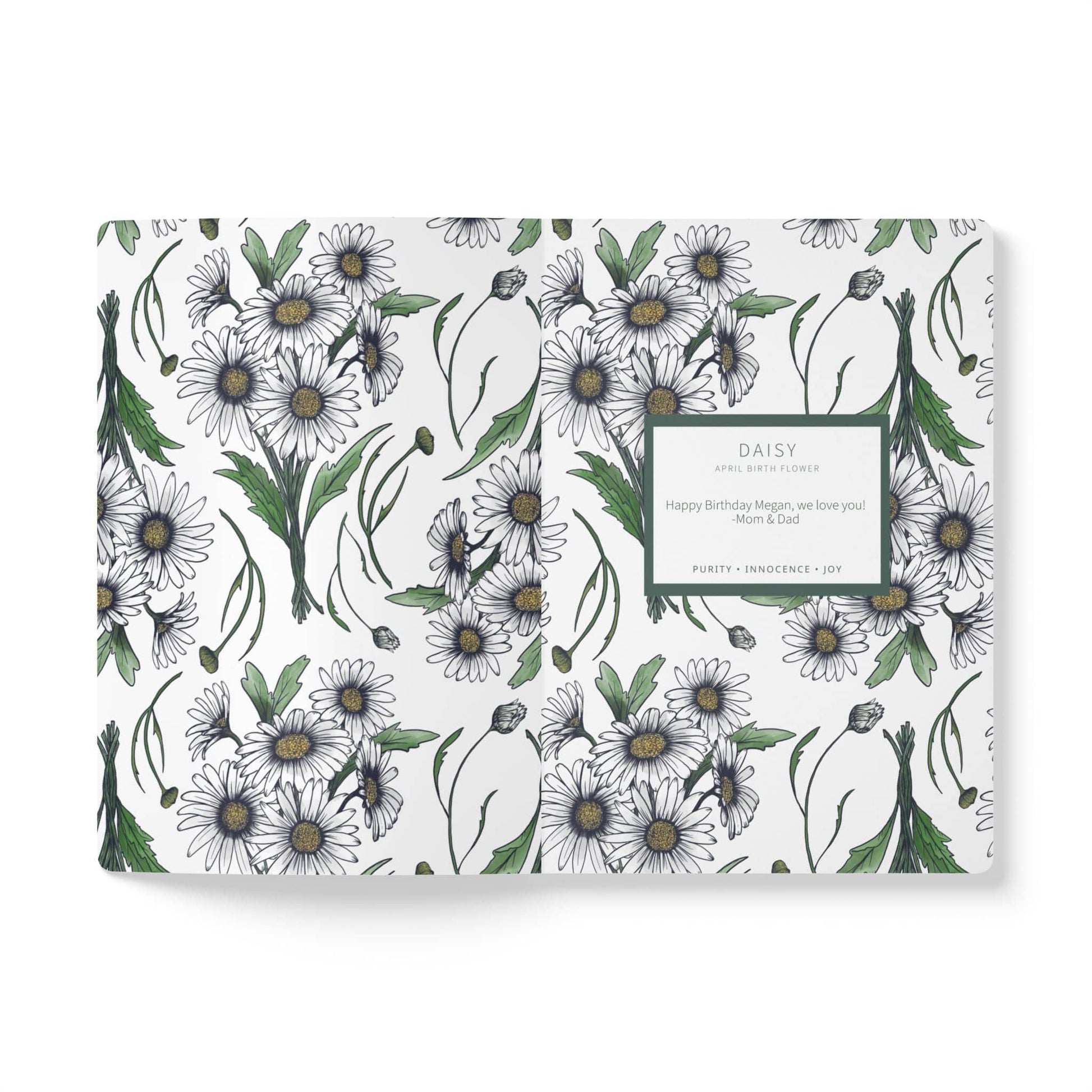 Paper products Daisy Flower Journal - April Birth flower - Personalizable Softcover Journal