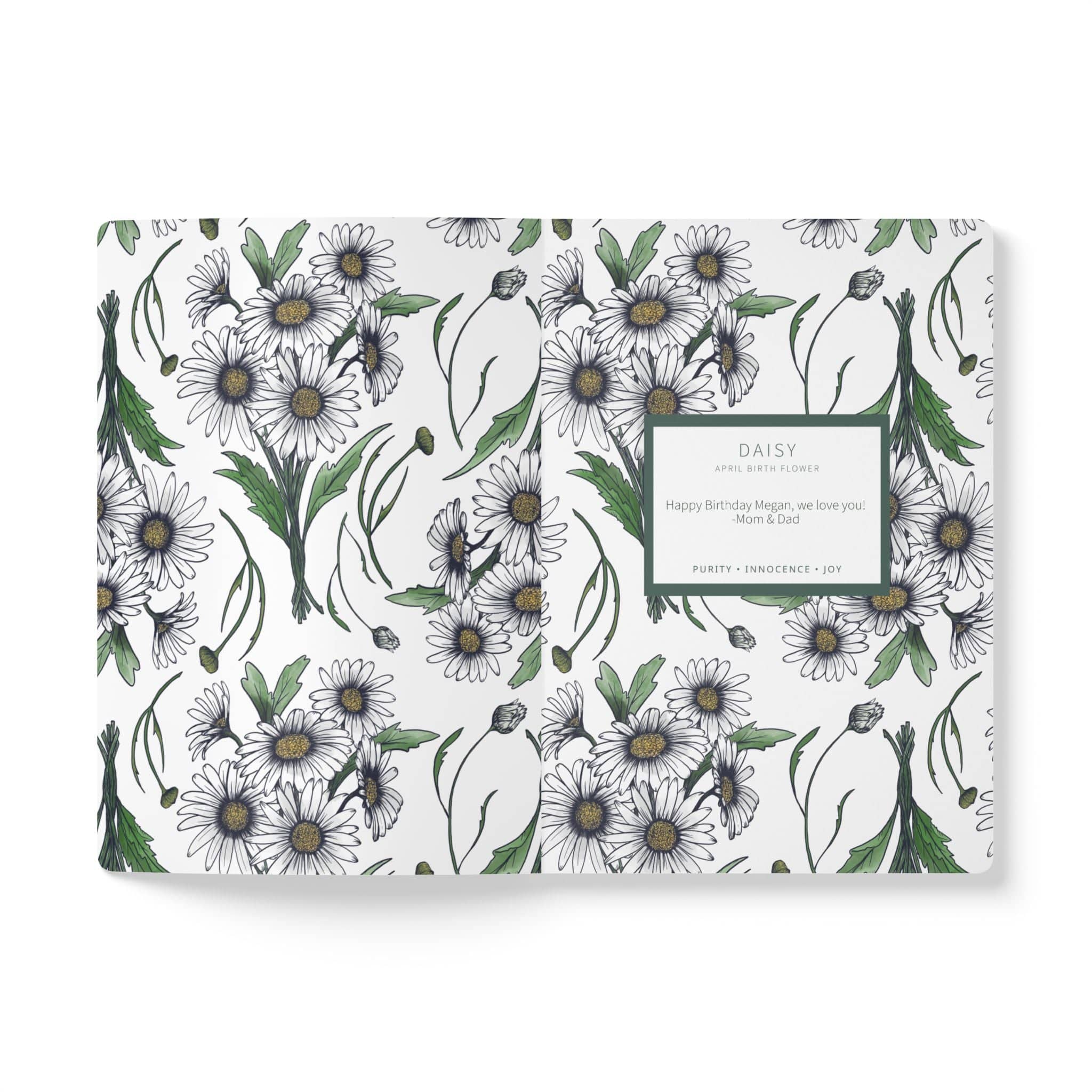 Paper products Daisy Flower Journal - April Birth flower - Personalizable Softcover Journal