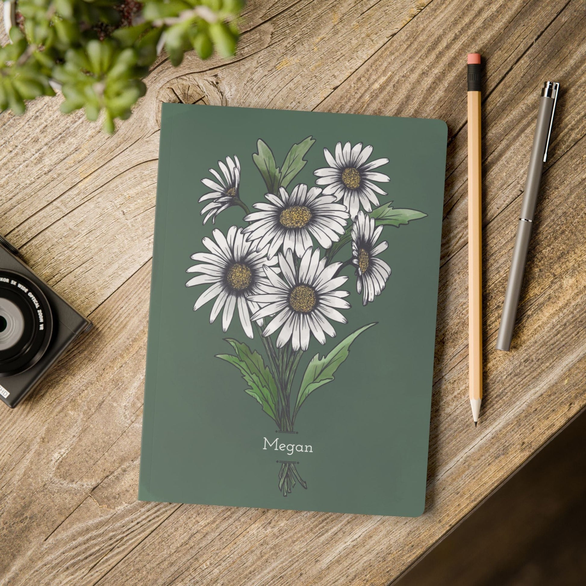 Paper products Daisy Flower Journal - April Birth flower - Personalizable Softcover Journal