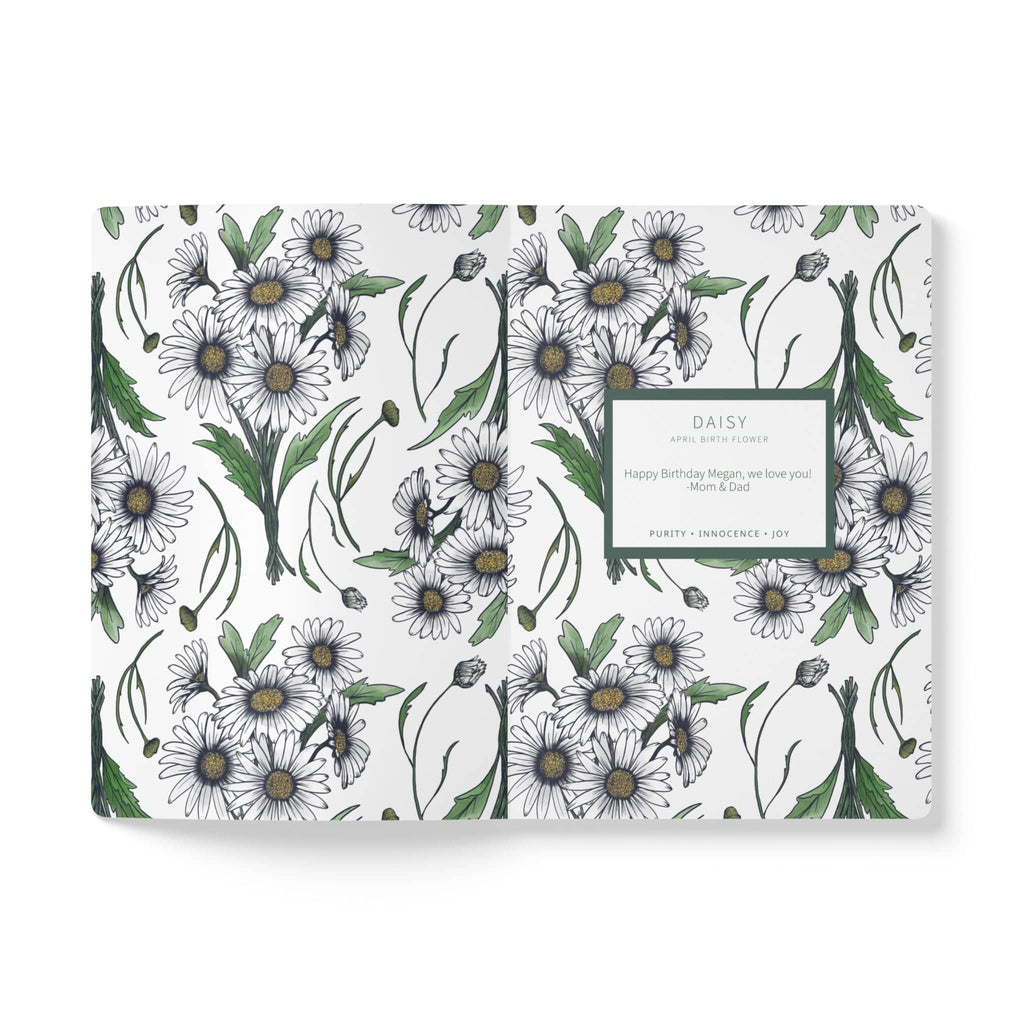 Paper products Daisy Flower Journal - April Birth flower - Personalizable Softcover Journal