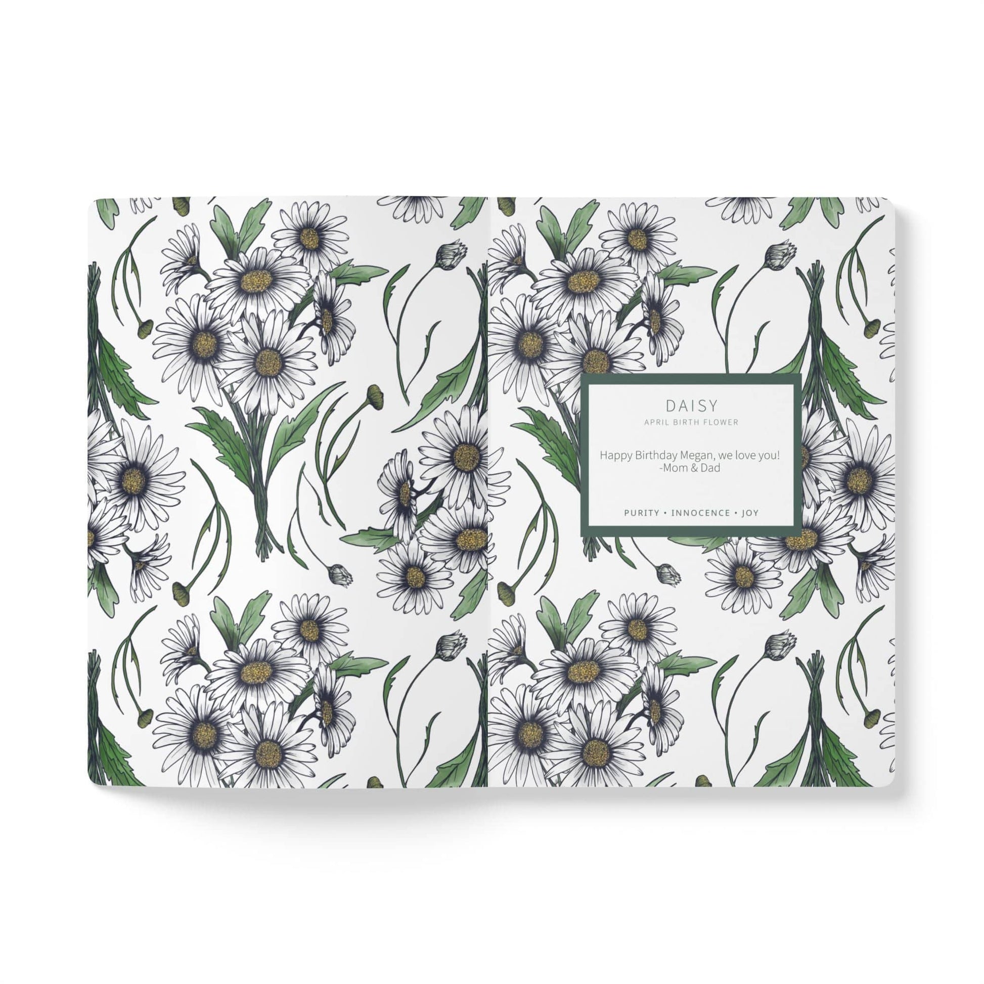 Paper products Daisy Flower Journal - April Birth flower - Personalizable Softcover Journal