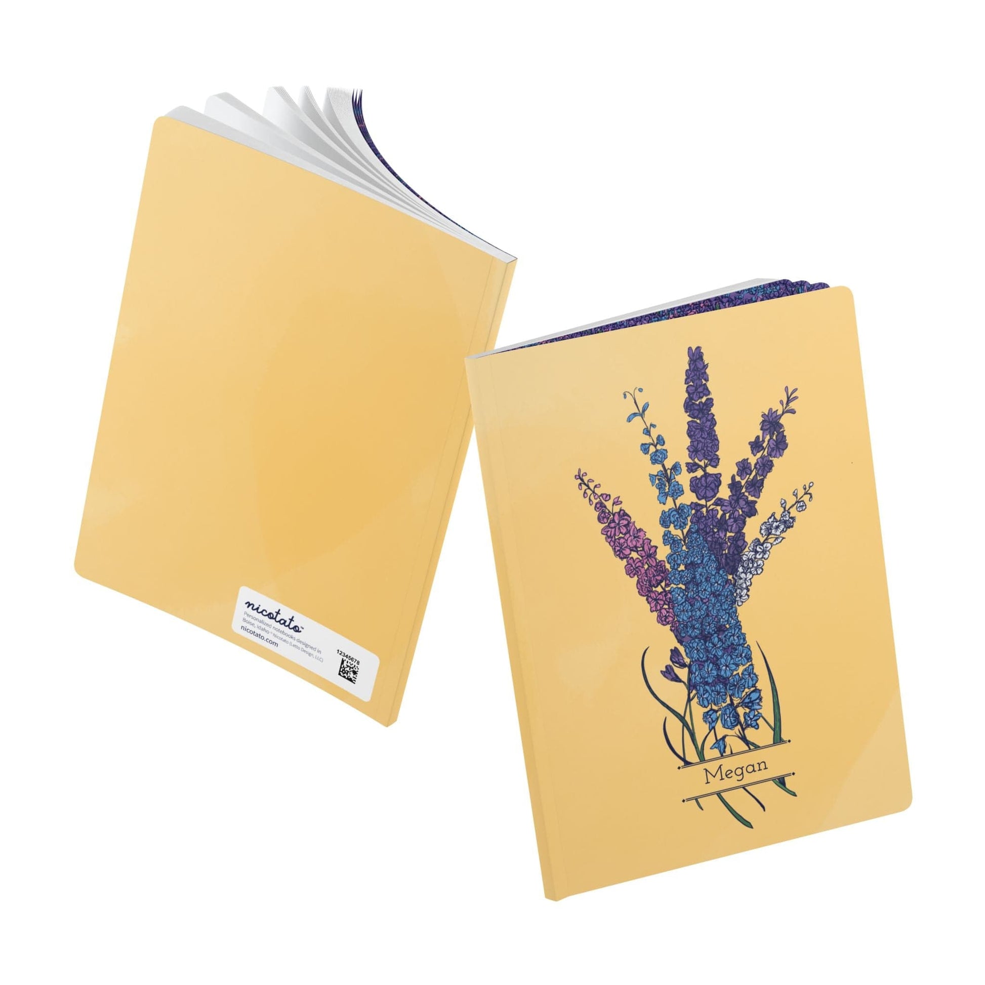 Paper products Larkspur Flower Journal - July Birth flower - Personalizable Softcover Journal