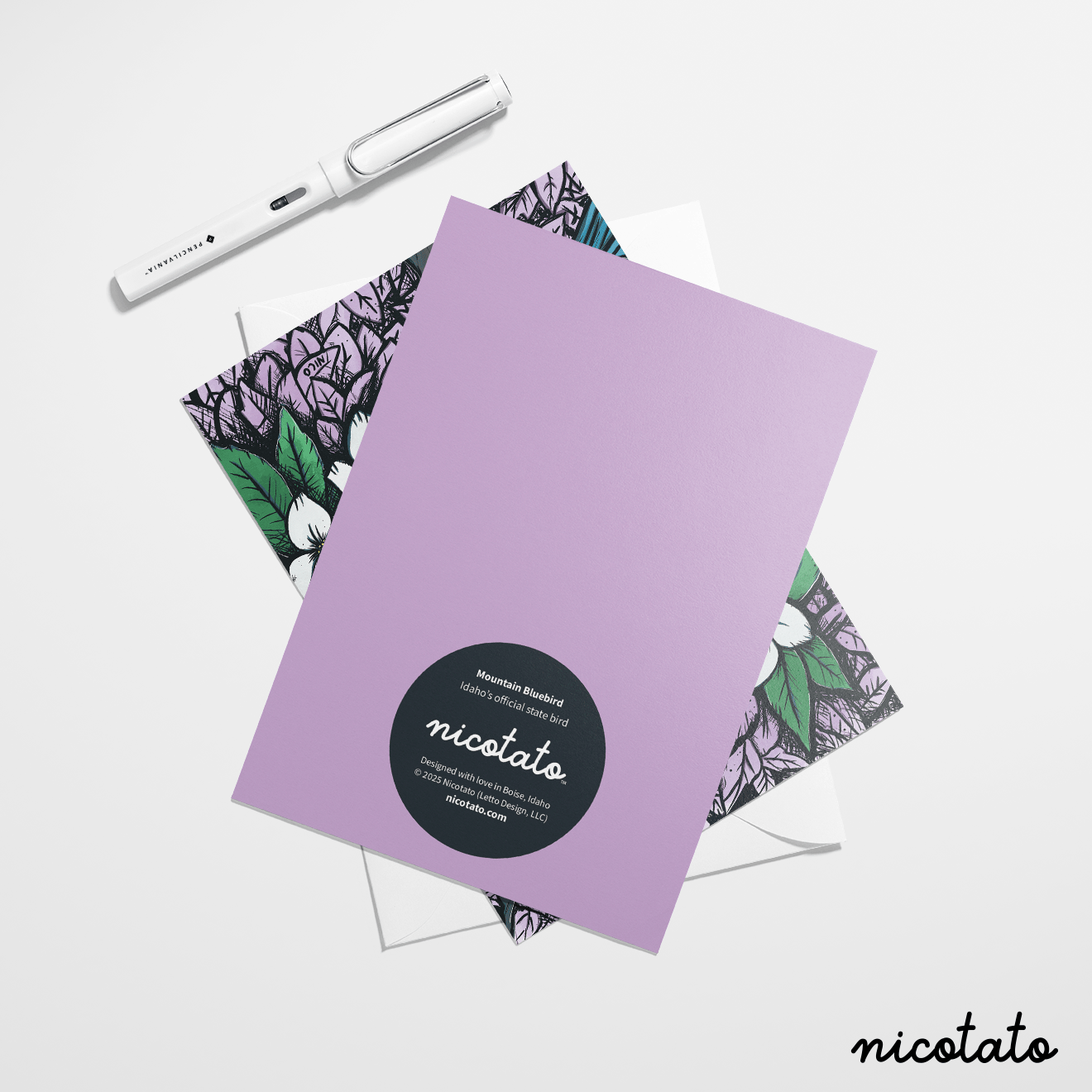 Paper products Mountain Bluebird and Syringa Flowers Blank Card