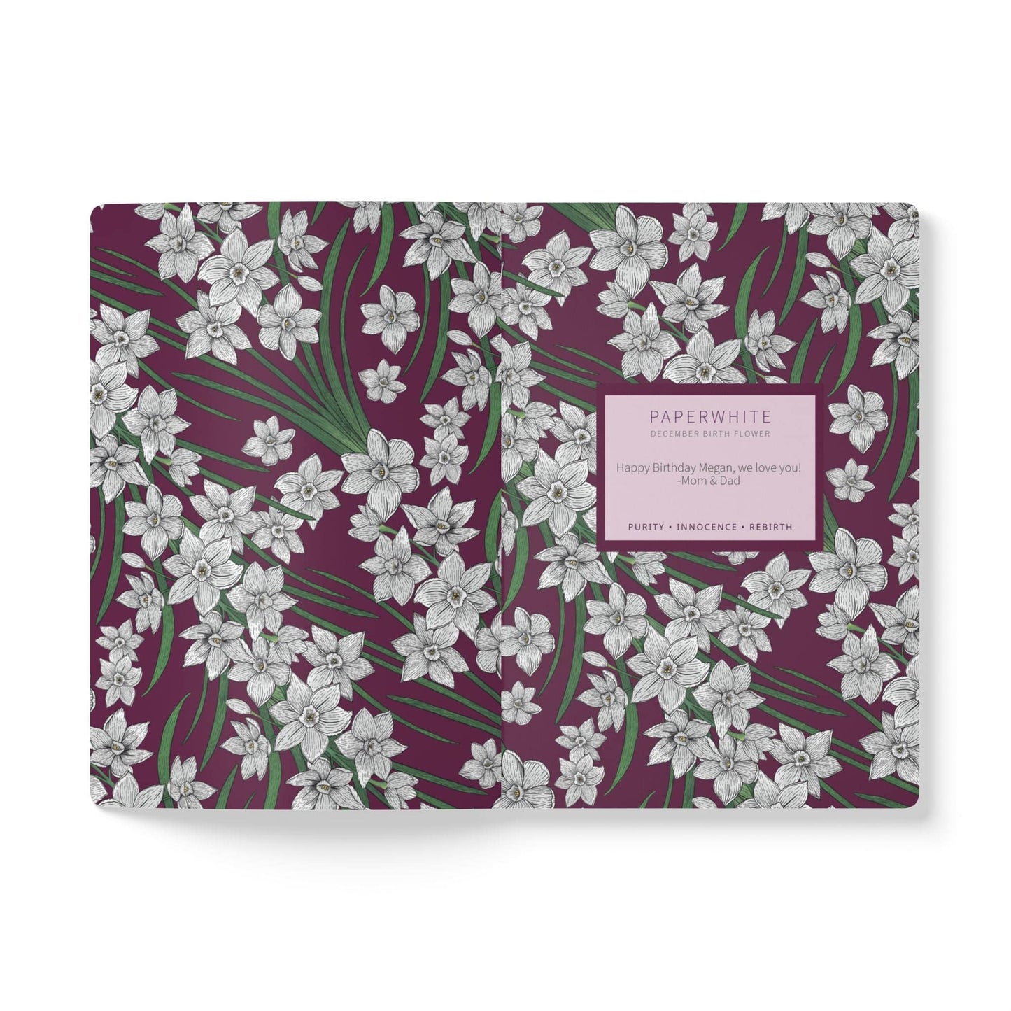Paper products Paperwhite Flower Journal - December Birth flower - Personalizable Softcover Journal