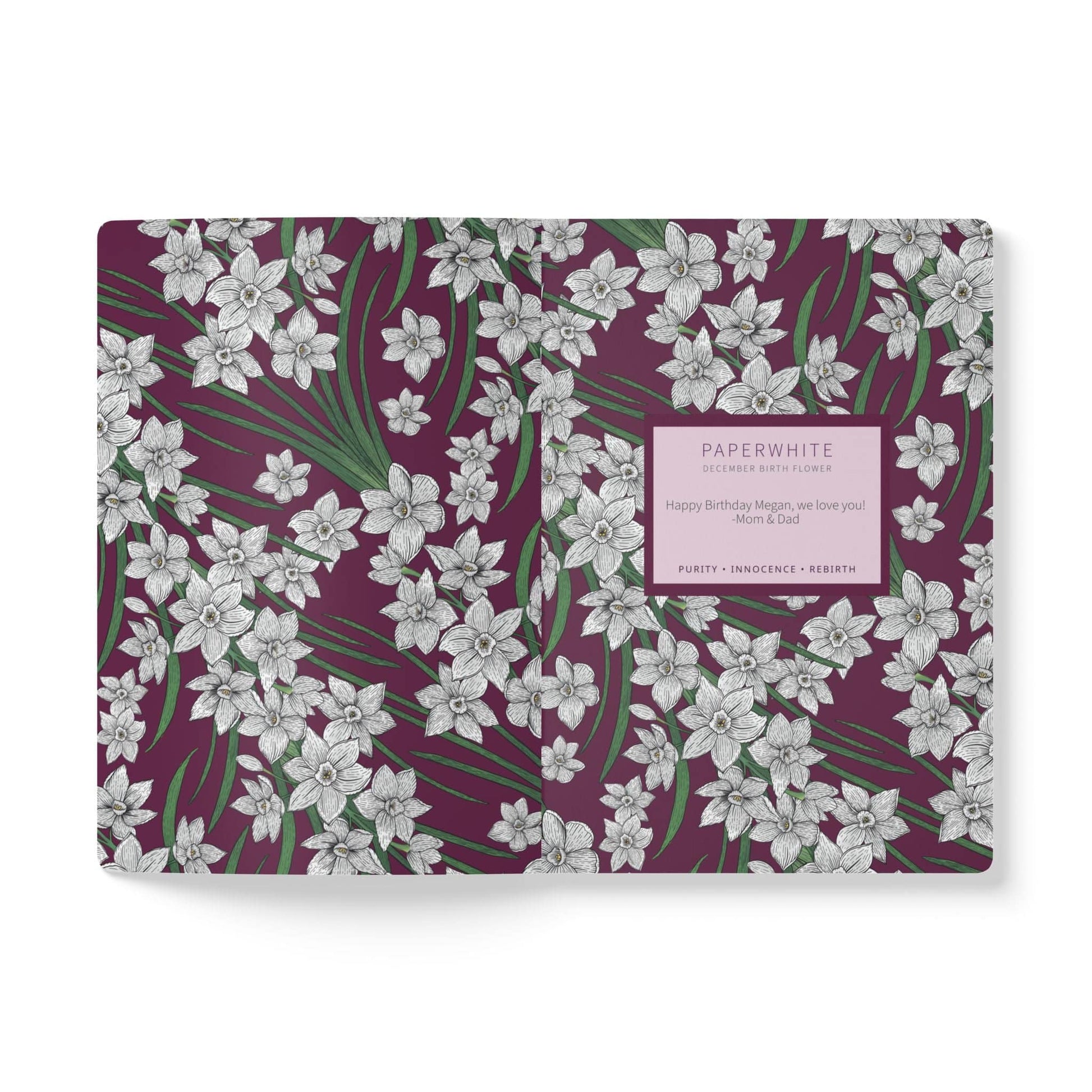 Paper products Paperwhite Flower Journal - December Birth flower - Personalizable Softcover Journal