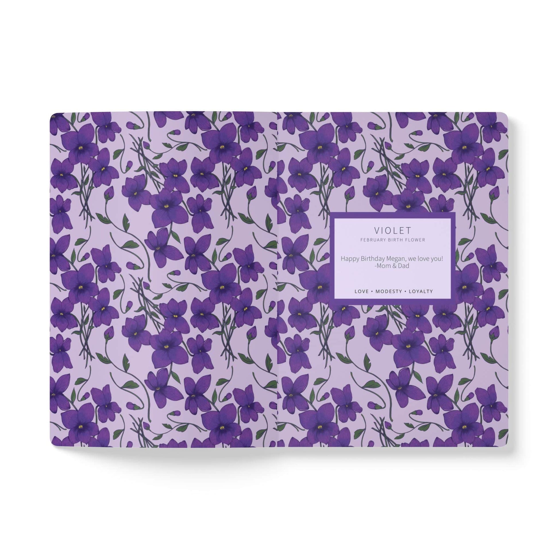 Paper products Violet Flower Journal - February Birth flower - Personalizable Softcover Journal