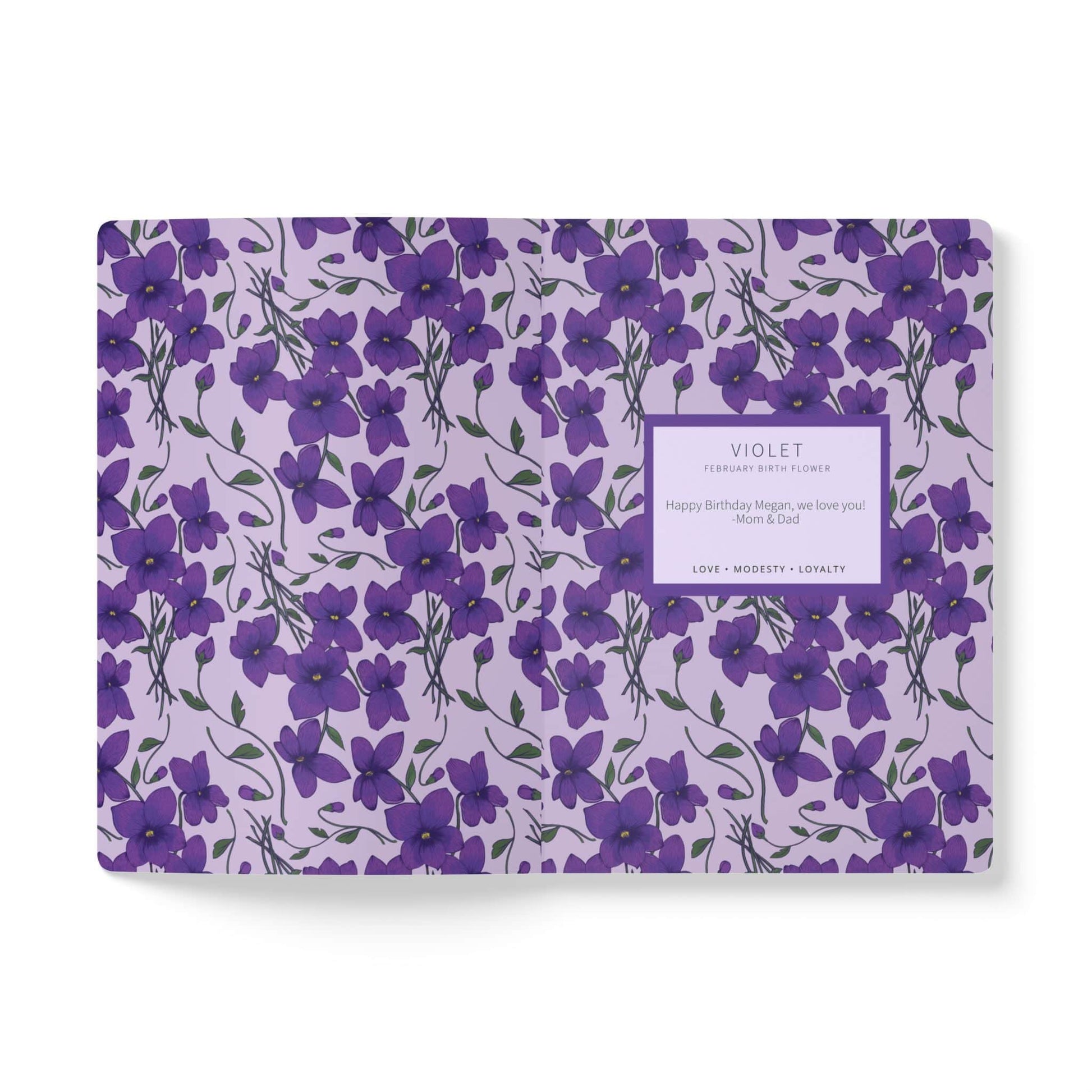 Paper products Violet Flower Journal - February Birth flower - Personalizable Softcover Journal