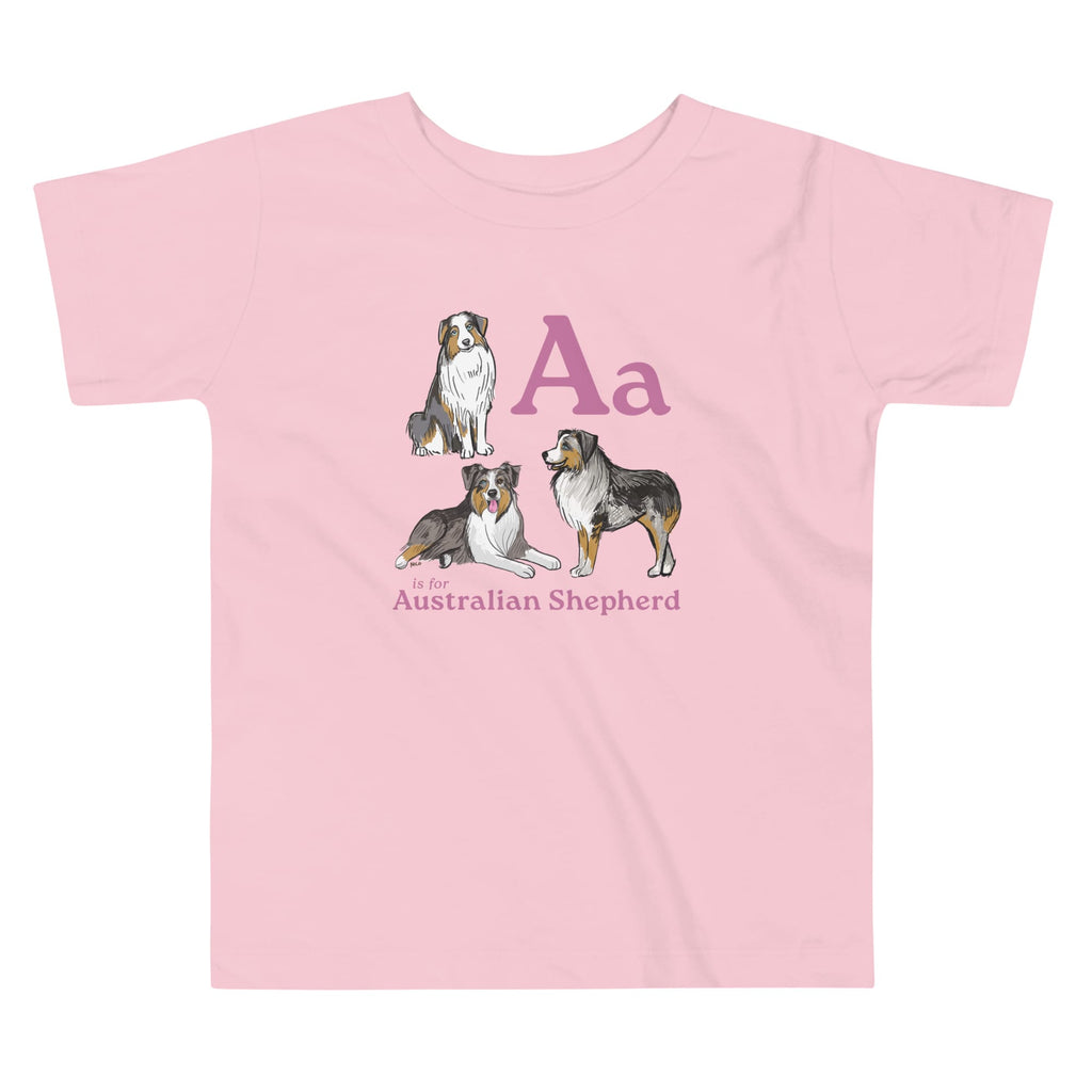 Pink / 2T A is for Australian Shepherd | Toddler Short Sleeve Tee