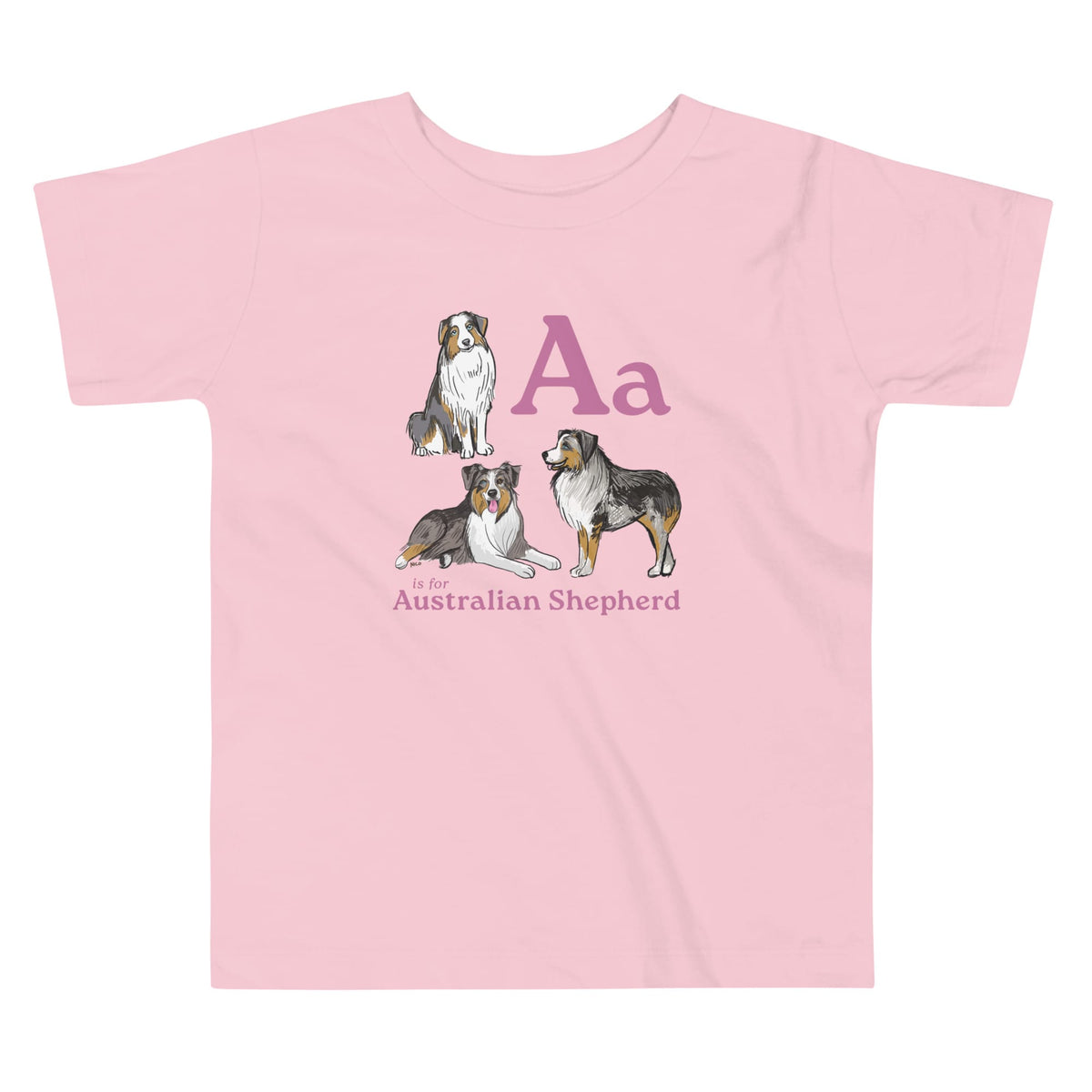 Pink / 2T A is for Australian Shepherd | Toddler Short Sleeve Tee