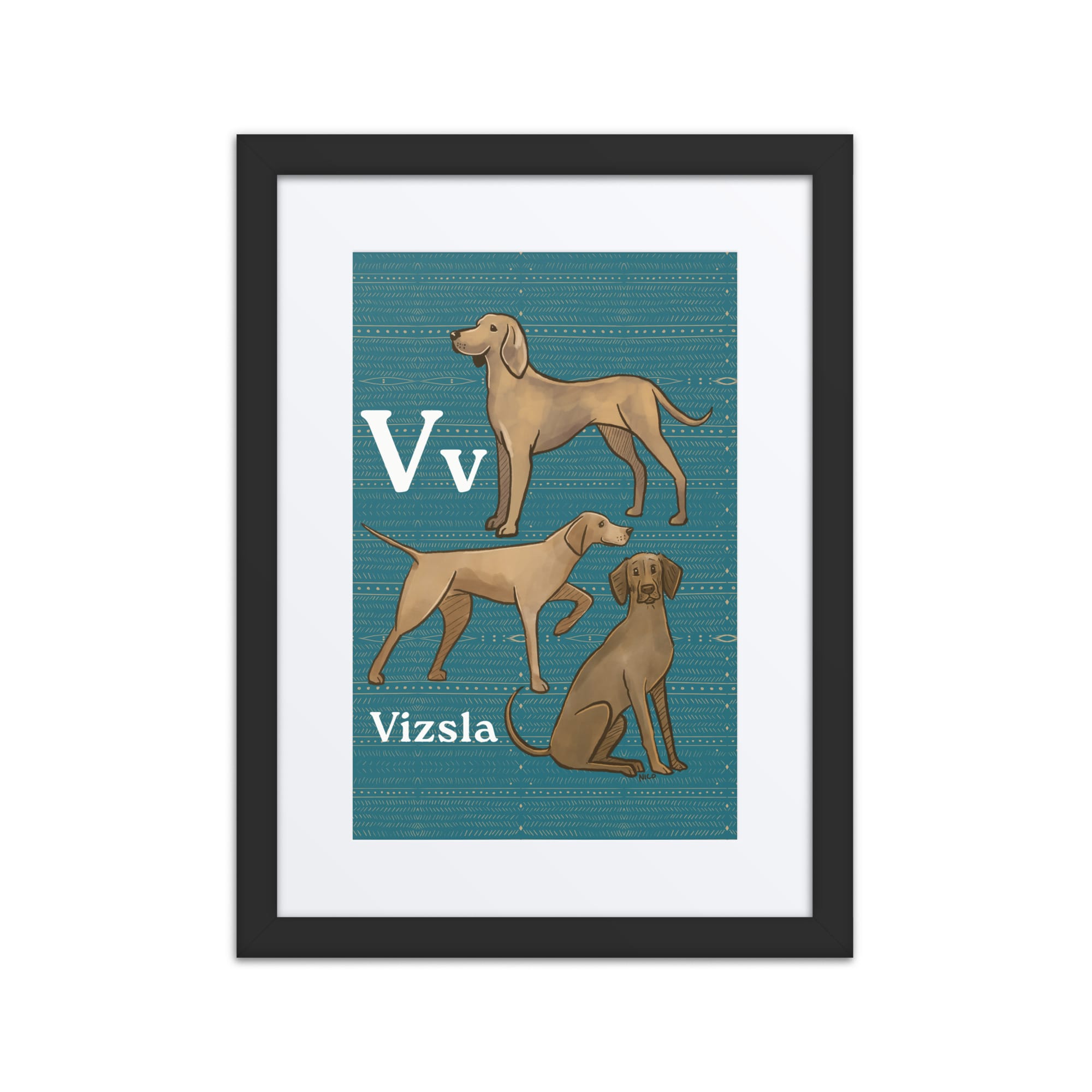 Print Material Black / 12″×16″ V is for Vizsla - Framed Dog Alphabet Print for Kids Room